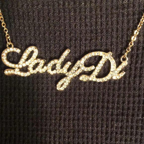 LADY DI Diamond Name Plate Gold Necklace - Picture 2 of 11